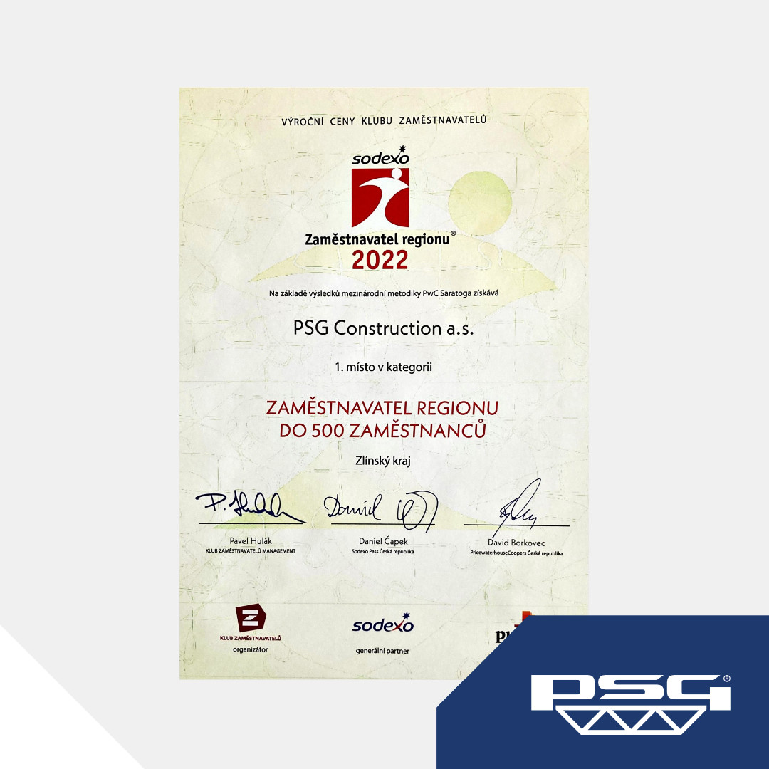 1. místo Zaměstnavatel regionu 2022 pro Zlínský kraj